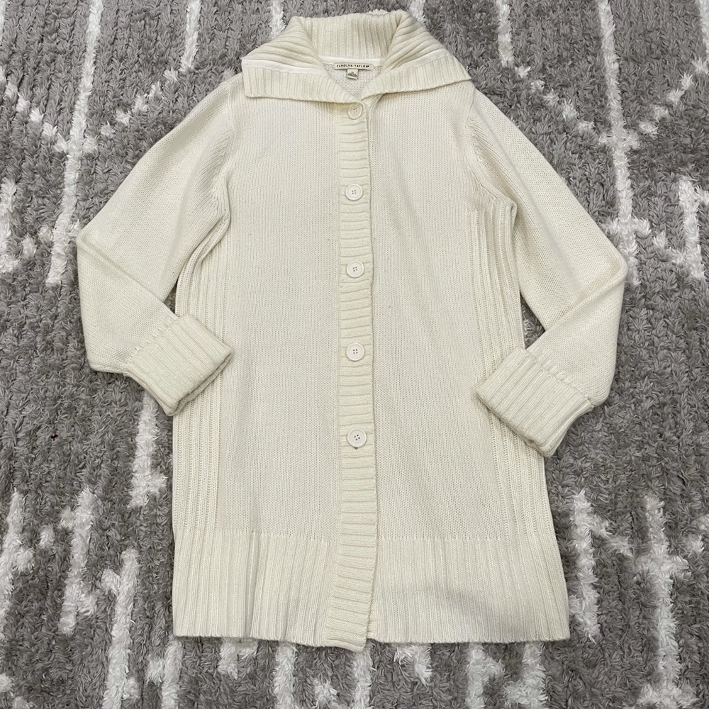 Carolyn Taylor White/ Cream Long Sleeve Cardigan Sweater Button Down XL